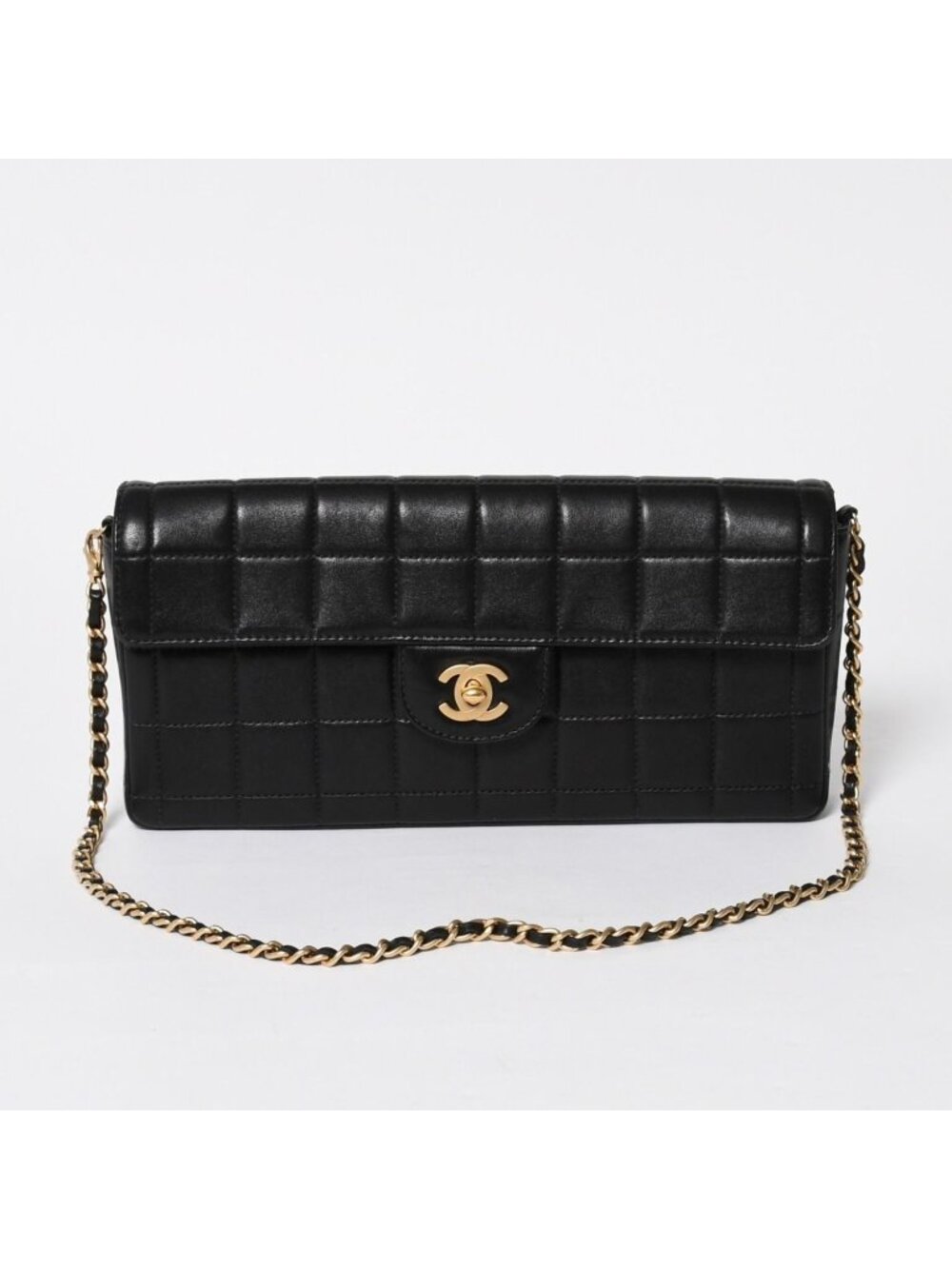 Chanel East West Chain Shoulder Bag CC Logo Choco Bar Lambskin Black